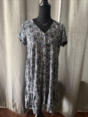 J. Jill Black Floral Dress with Mint and Blush Accents